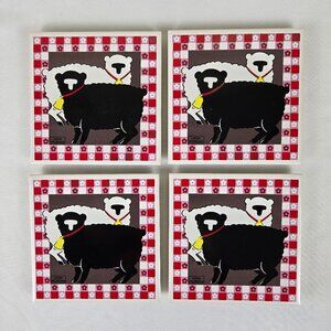 Vintage Action Industries 1984 Sheep Tile Trivets by Linda Morgan Rubber Feet